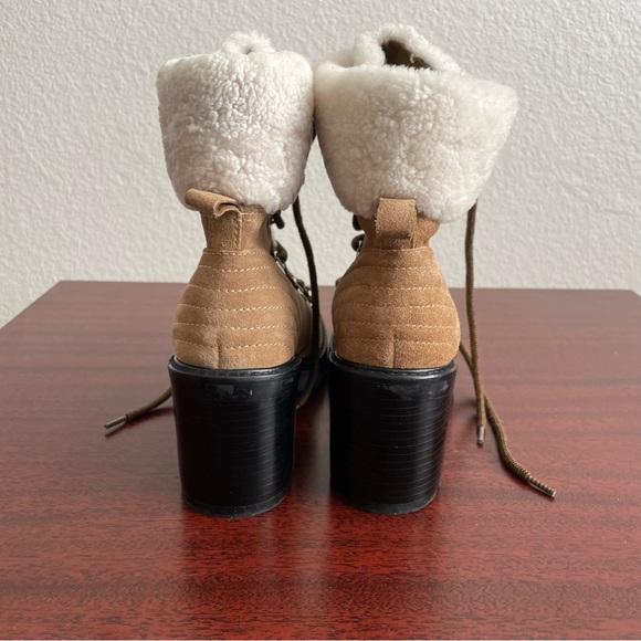 Marc Fisher Daven Hiker Heeled Leather Fur Lace Up Winter Boots - Picture 5 of 8